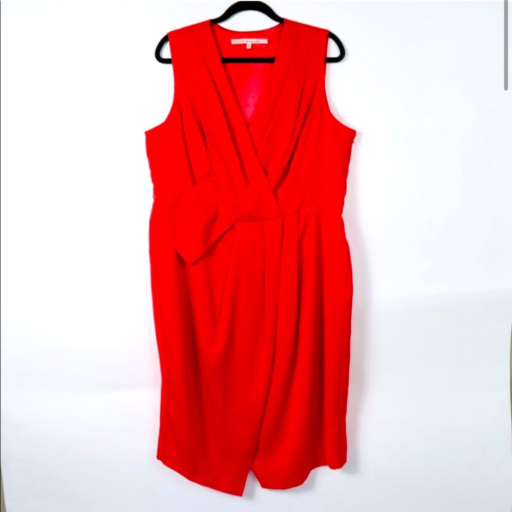 RACHEL roy Red Surplice V Neckline Faux-wrap Sleeveless Sheath Dress 16W